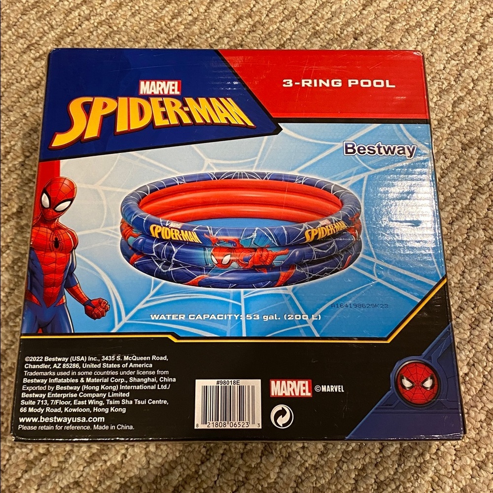 Marvel Spider-man 3 ring kids inflatable pool ages 2+ 48 inches x 12 inches NWT - Picture 2 of 6